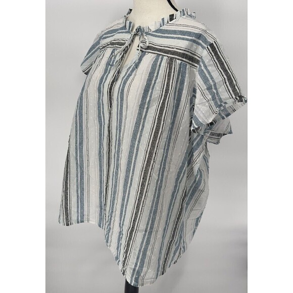 Bobeau Blouse Womens Size 3x Short Sleeve Top White/Blue Striped - Picture 9 of 13